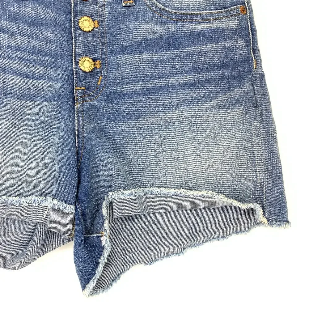 J Crew Shorts Women Size 25 High Rise Denim Jean Exposed Button Fly Raw Hem Blue